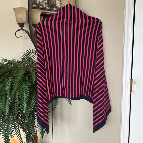Lilly Pulitzer Red & Blue Striped Button Down Poncho Cape Cardigan Shrug - Picture 10 of 15